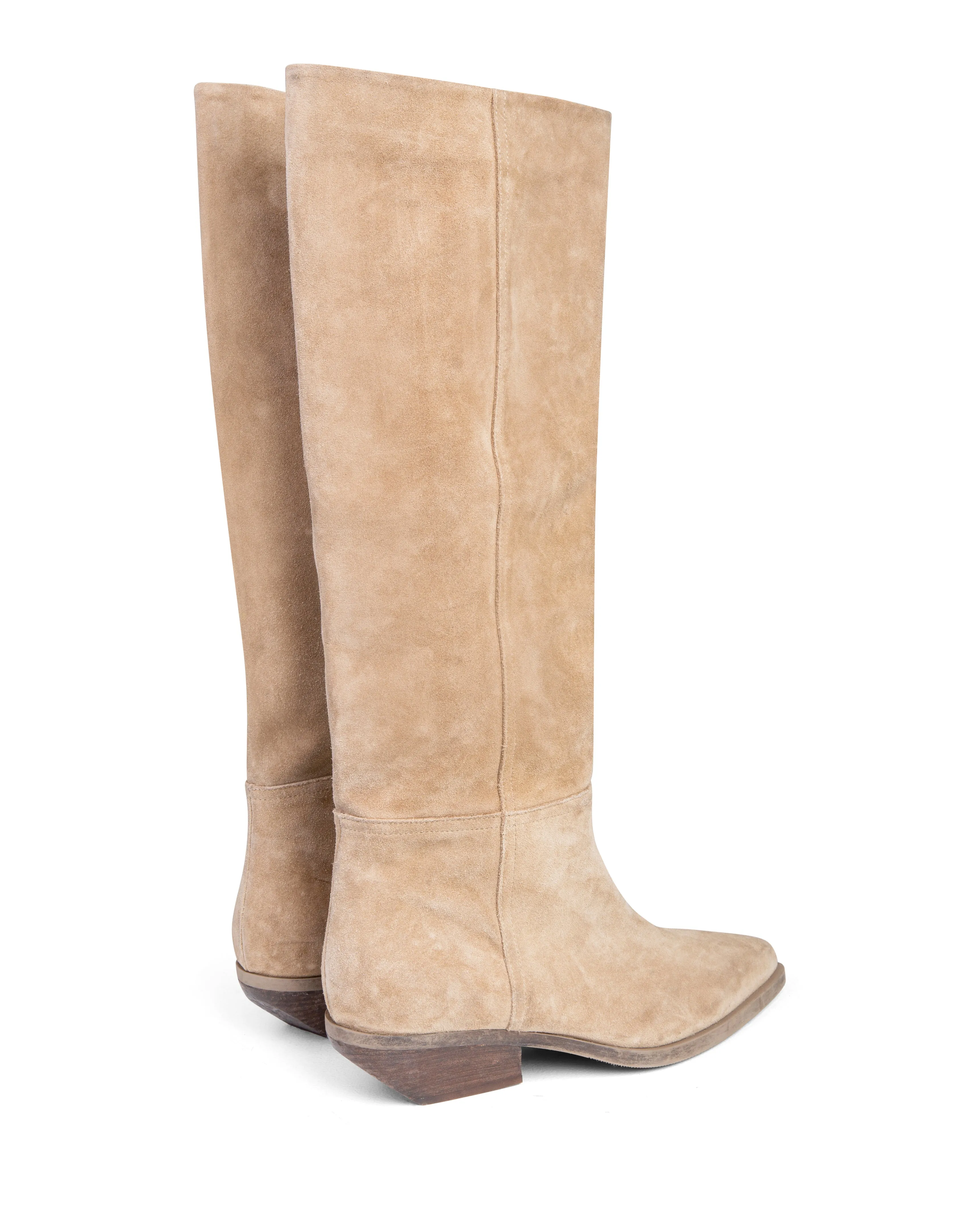 Combat Boots With Platform Western Knee High Boot Beige Suede E4522