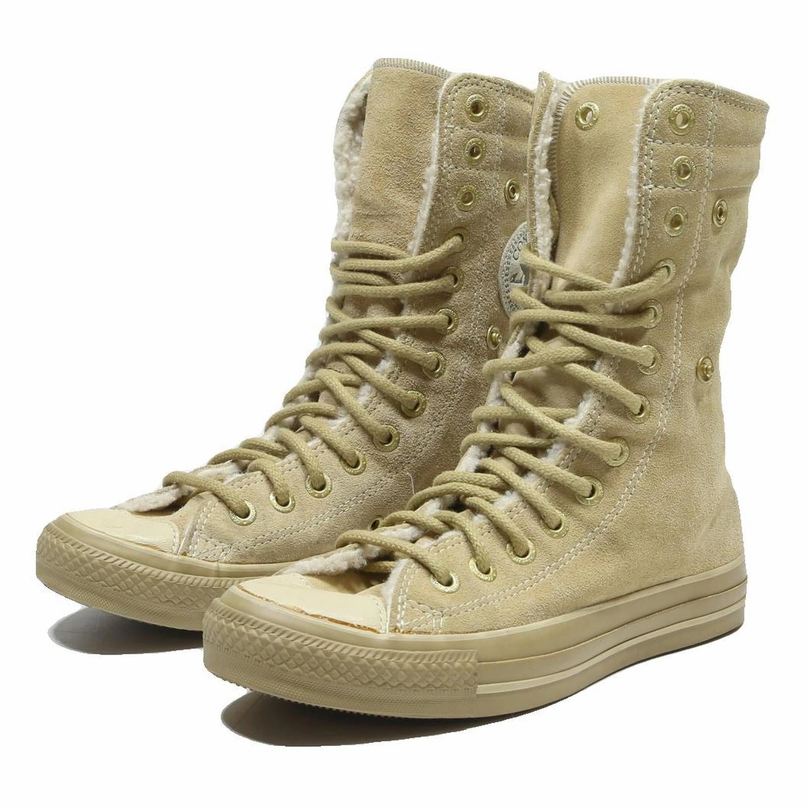 CONVERSE Chuck Taylor All Star Womens Ankle Boots Beige Leather UK 4.5 Lace-Up Neon Boots Dancehall