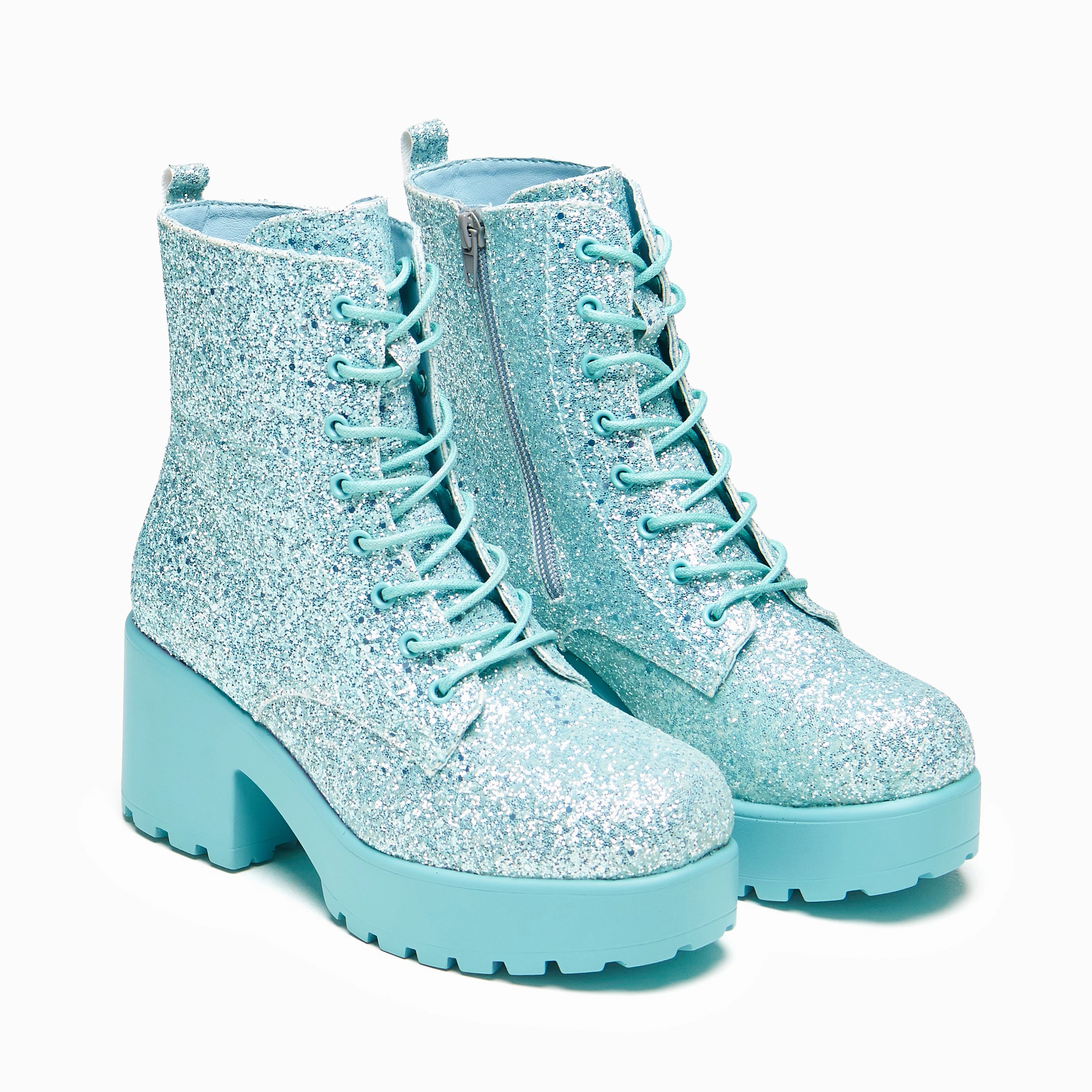 Vegan Boots Wizards Spell Platform Glitter Boots - Aqua