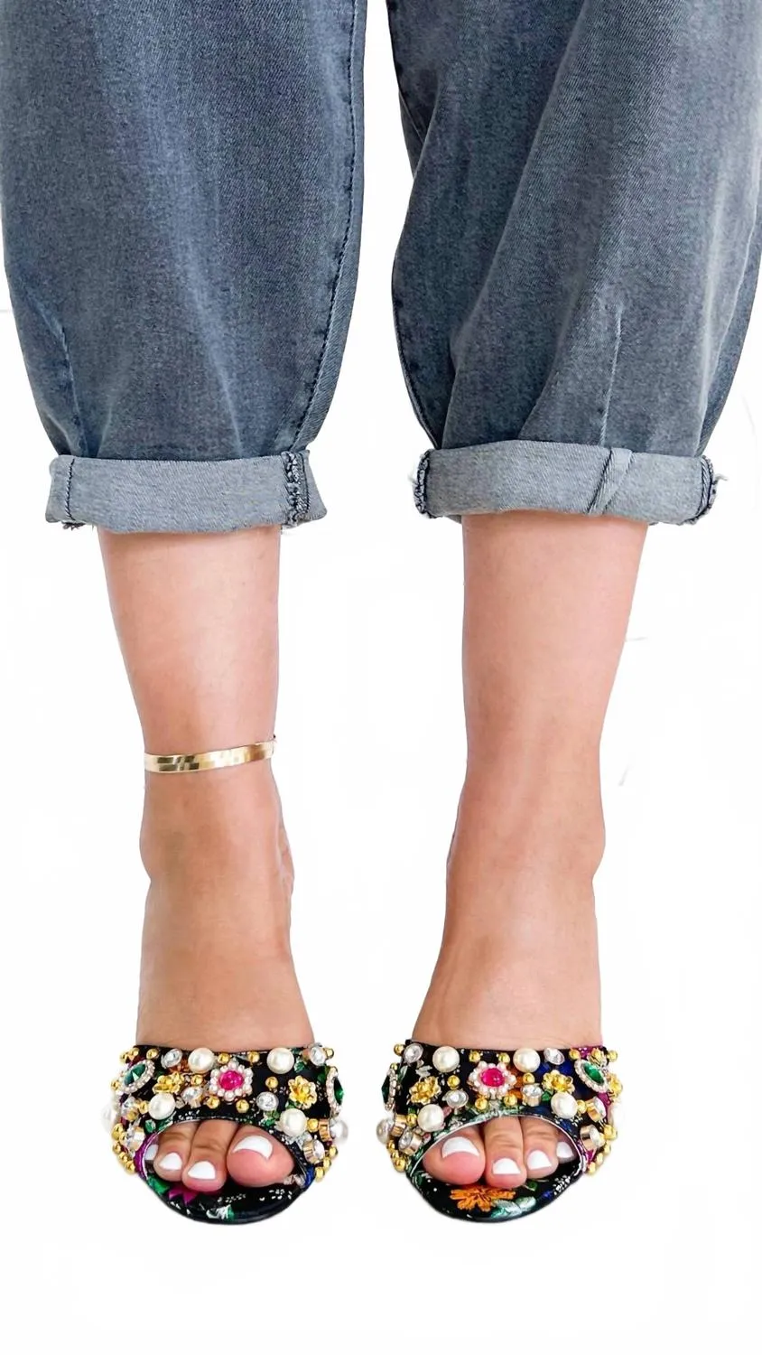 Women's Judith Embellished Heels In Black High Heel Crocs Sandals