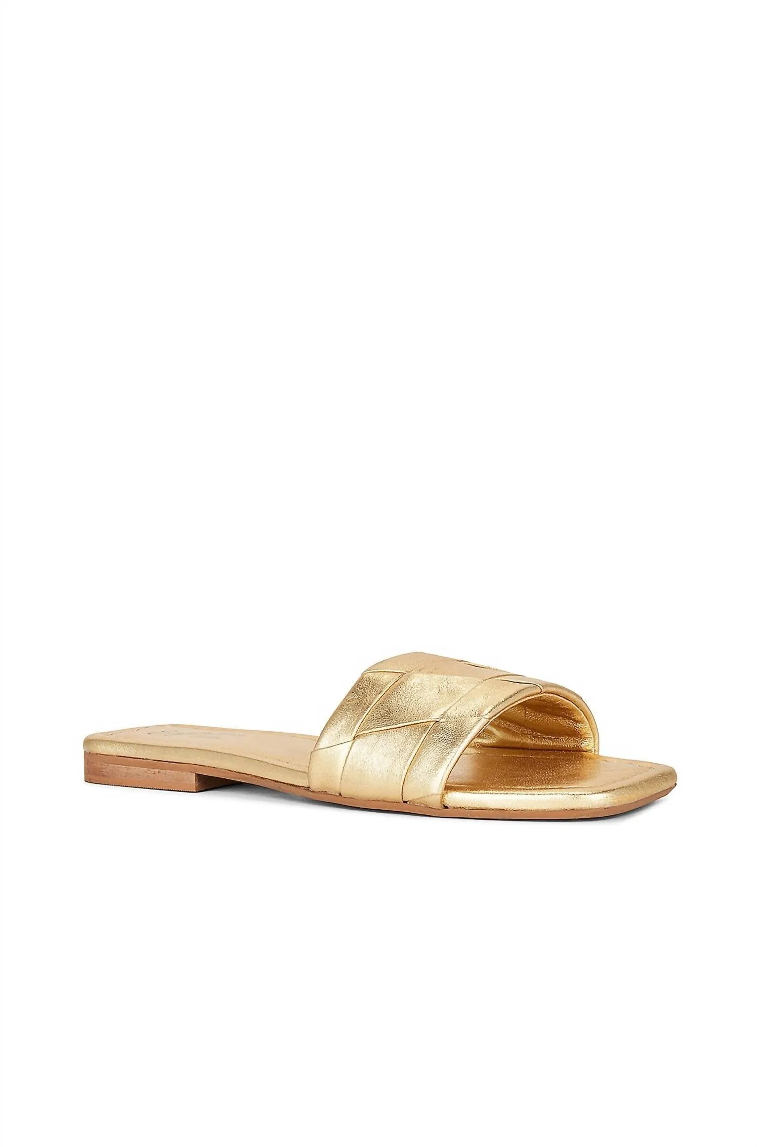 Fisherman Sandals Leather Women's Portland Leather Slide Flat Sandals In Metallic Gold