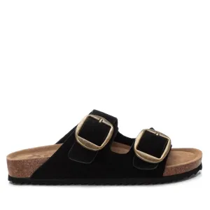 Closed Toe Leather Sandals Women's Refresh Flat Sandals In Black