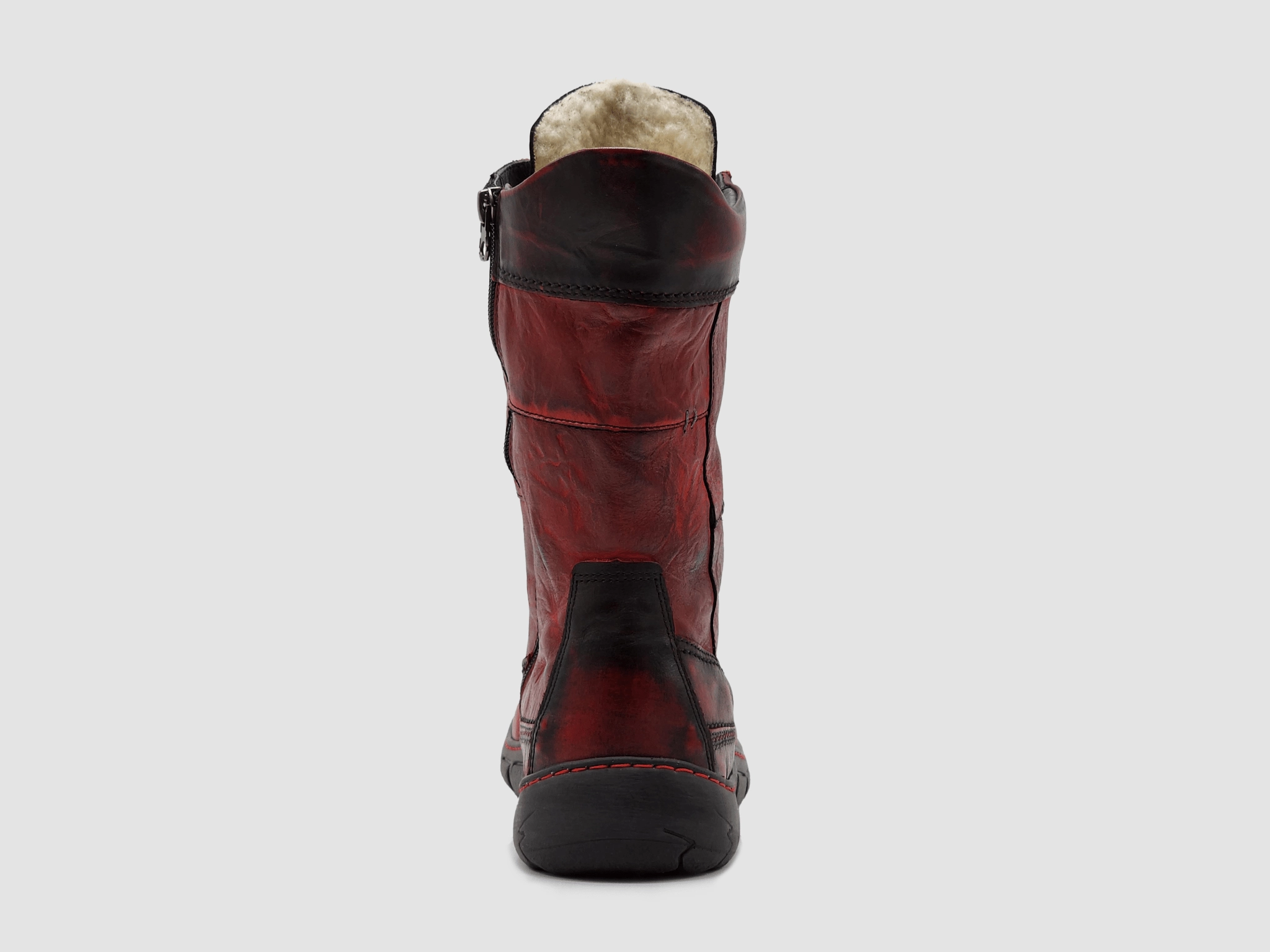 Ugg Snow Boots Womens Original Tall Thick Wool-Lined Zip-Up Leather Boots - Red/Black