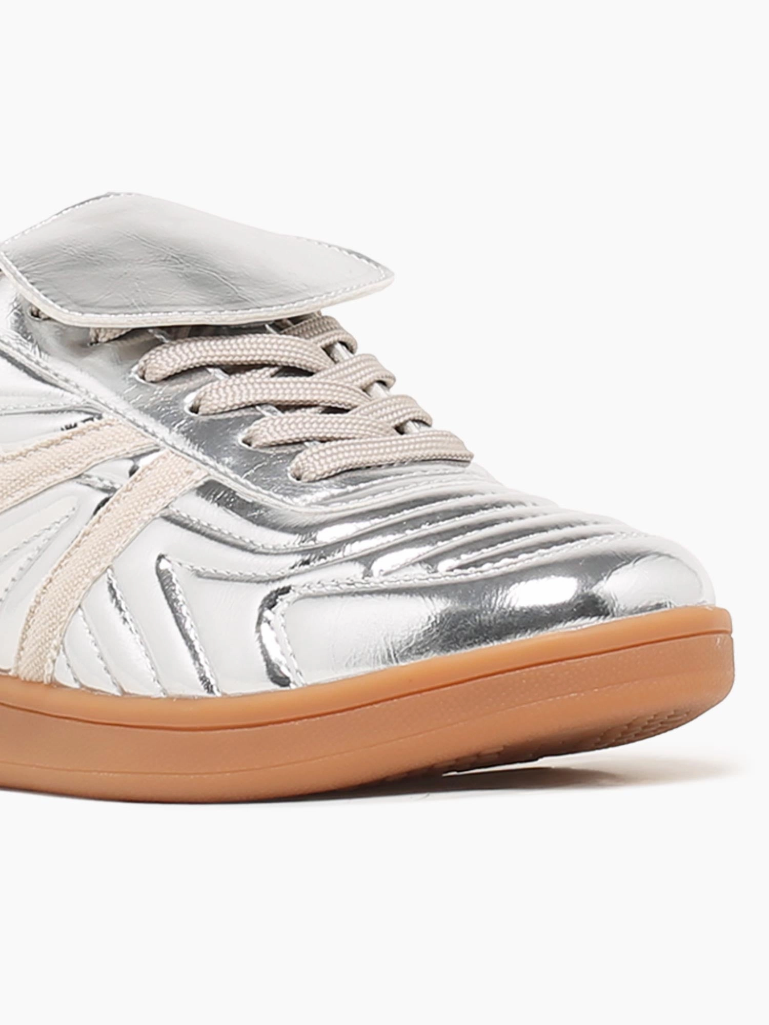 Leather Slip On Shoes Casual Barcelona Silver Metallic