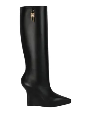 Silver Western Boots G-Lock Knee-High Wedge Boots