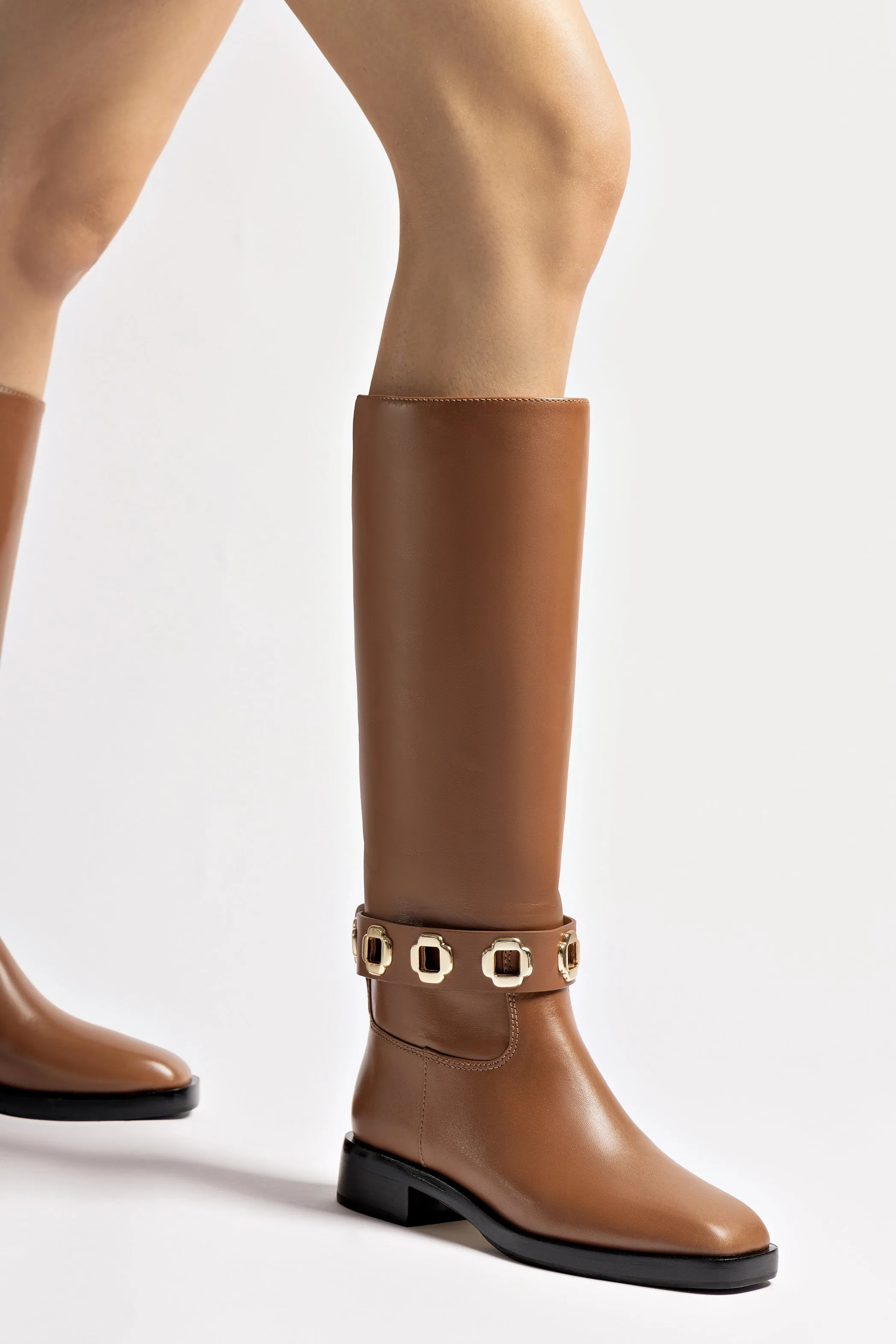 Nancy Sinatra Boots Milan Flat Boot In Caramel Leather