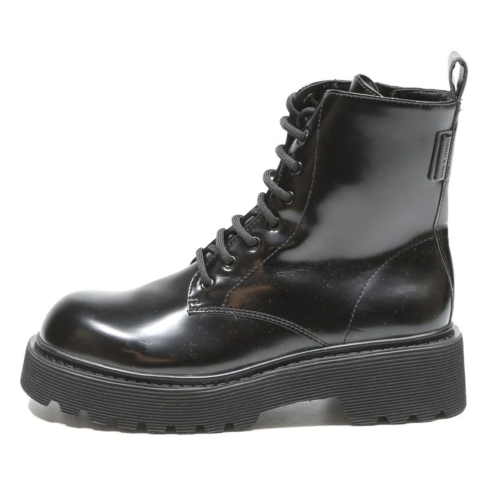 CHARLES & KEITH Womens Lace-Up Ankle Boots Black Leather UK 3 Chunky Platform Custom Made Western Boots