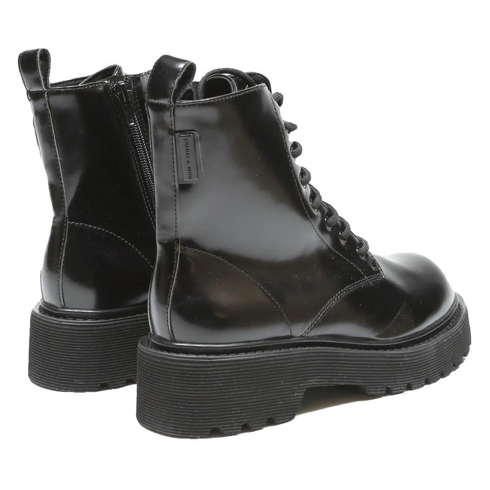 Rural King Boots CHARLES & KEITH Womens Lace-Up Ankle Boots Black Leather UK 3 Chunky Platform