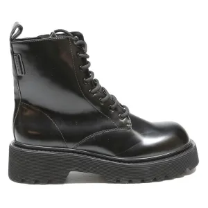 CHARLES & KEITH Womens Lace-Up Ankle Boots Black Leather UK 3 Chunky Platform Suede Boots Knee High