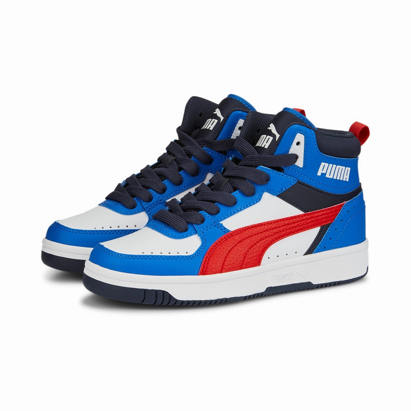 Wolf And Shepherd Sneakers Puma Sneakers alta da ragazzo Rebound JOY Jr 388447 04 White-Burnt Red-Victoria Blue-Parisian Night